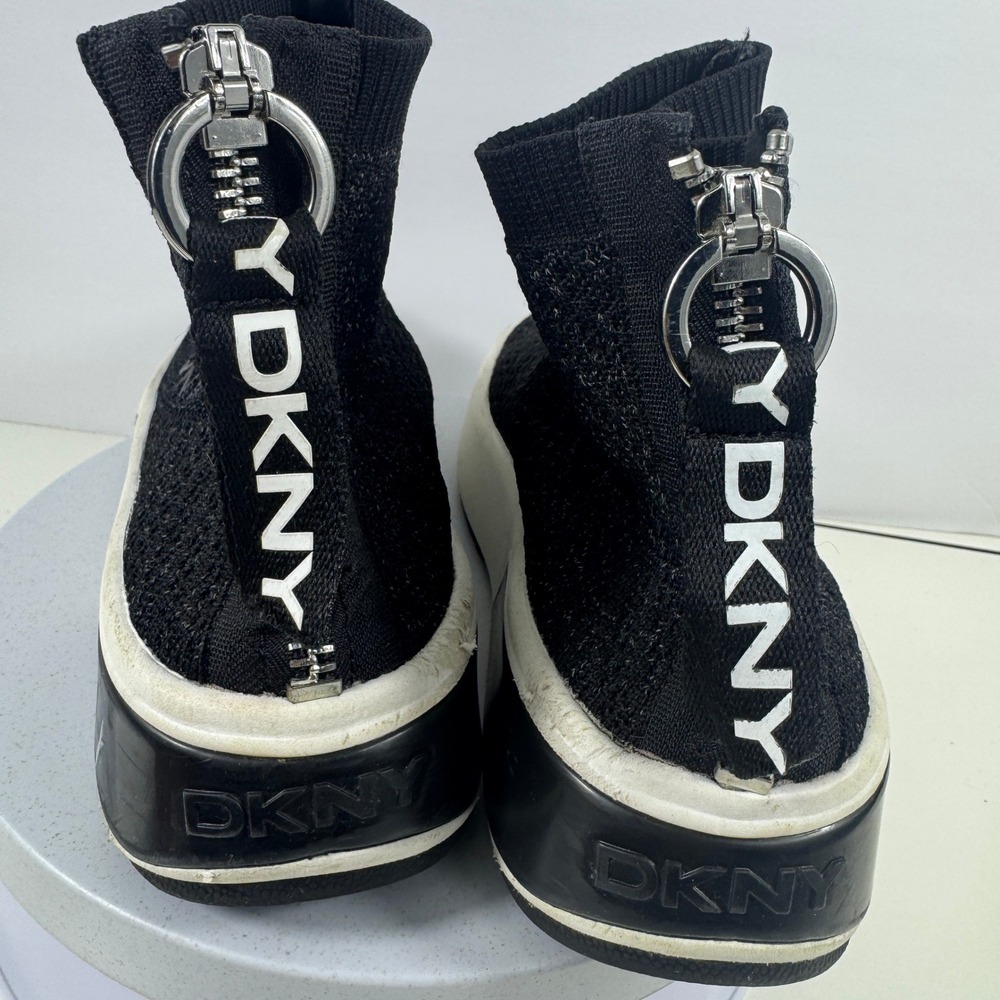 DKNY Women's Sock Sneakers High Top Black Knit Slip On Platform Size 6.5 - Picture 7 of 13